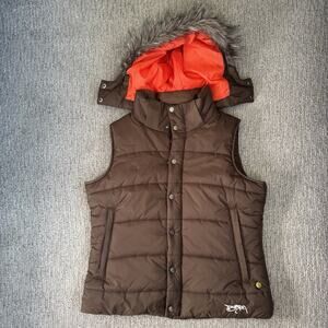 Burton Brown Rancher Puffy Vest Size Large Full Zip & Snap Front Detachable Hood
